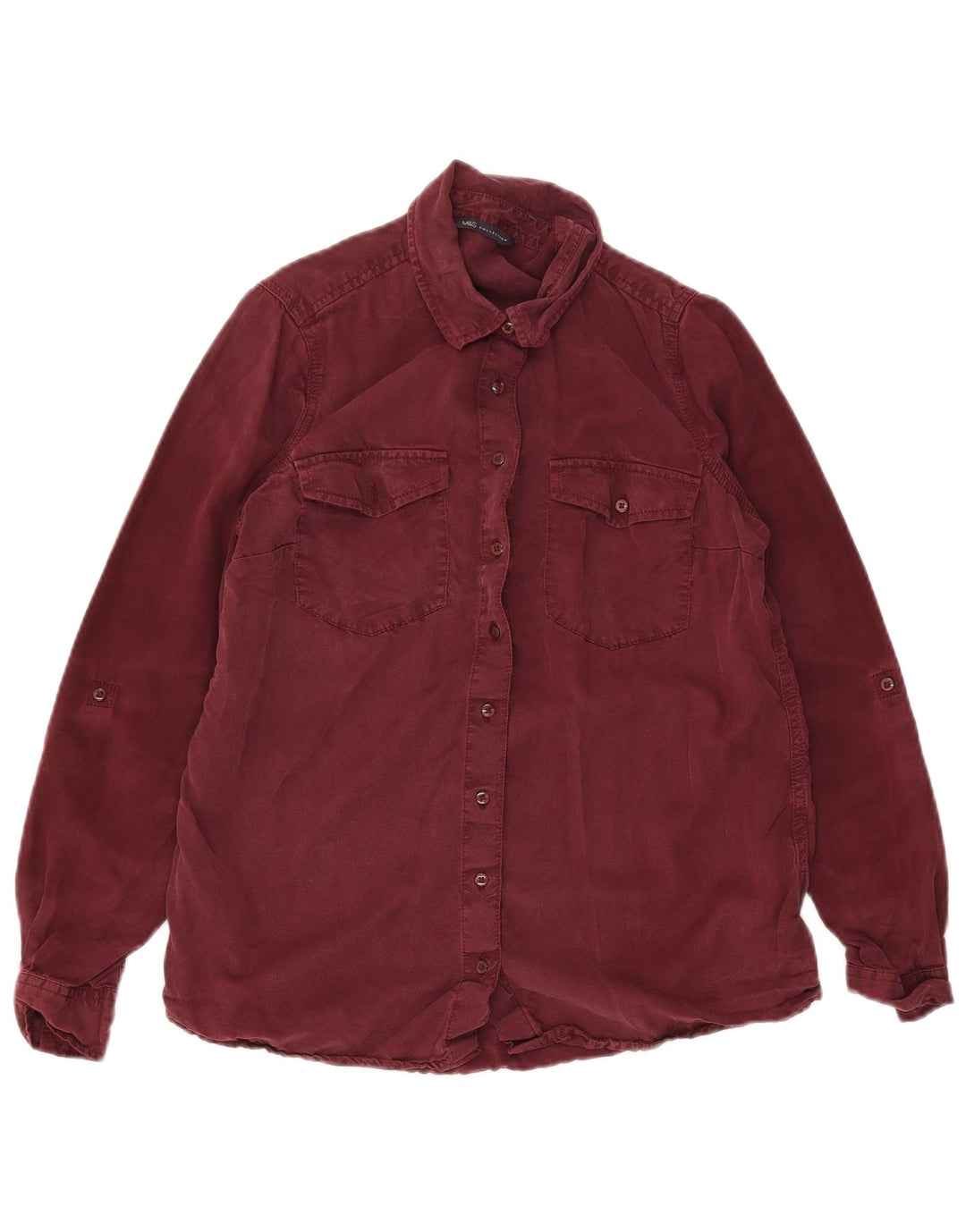 Marks & Spencer Dame Denim Shirt UK 10 Small Burgundy Lyocell