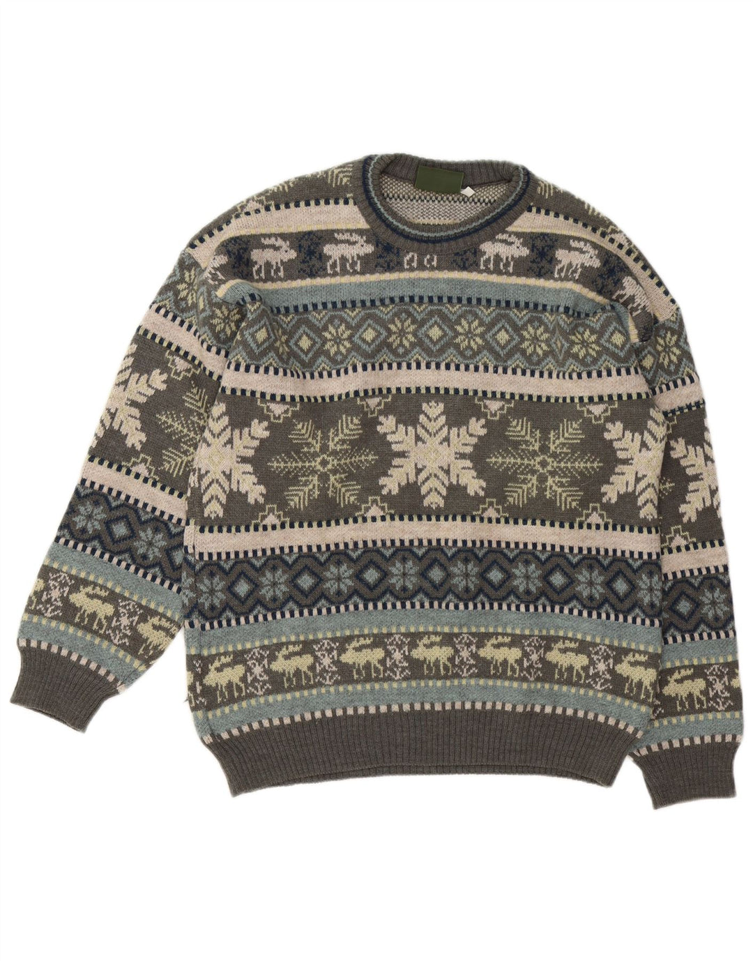 Liberti Herre Crew Neck sweater Medium Grey Fair Isle Wool