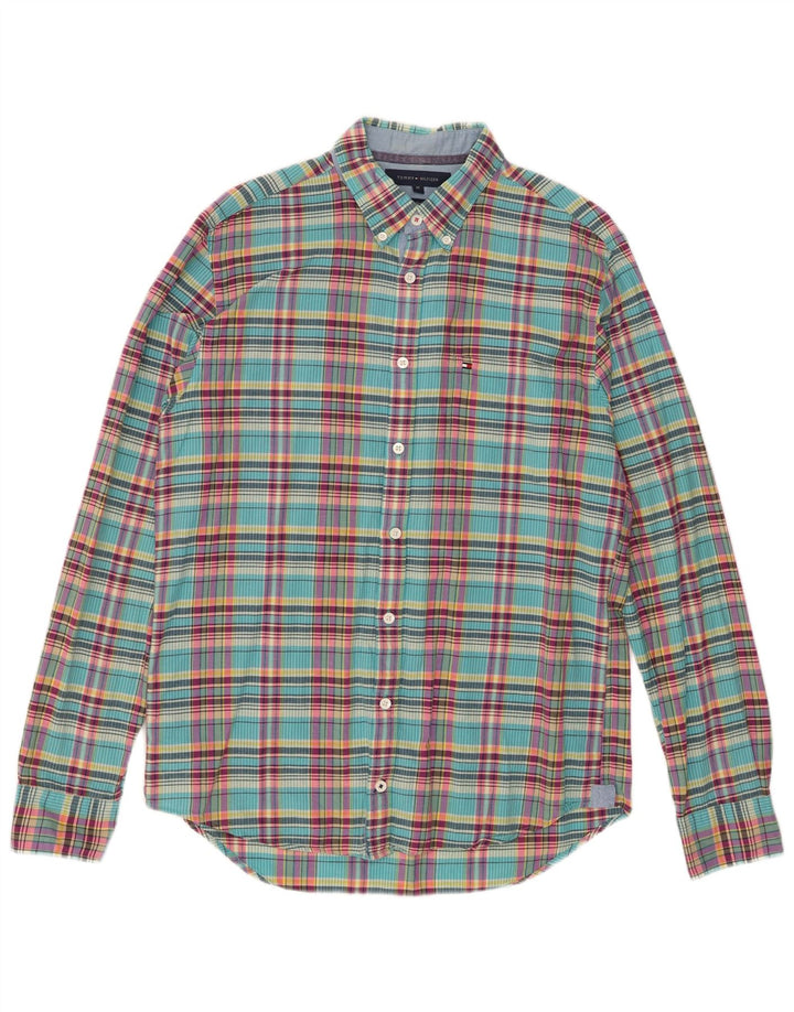 Tommy Hilfiger Herre New York Fit skjorte Medium turkis ternet bomuld