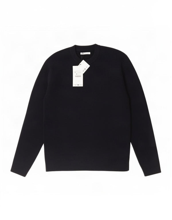 Zara Herre Crew Neck Jumper Sweater Medium Navy Blue Akryl