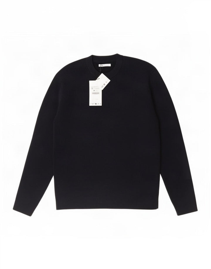 Zara Herre Crew Neck Jumper Sweater Medium Navy Blue Akryl