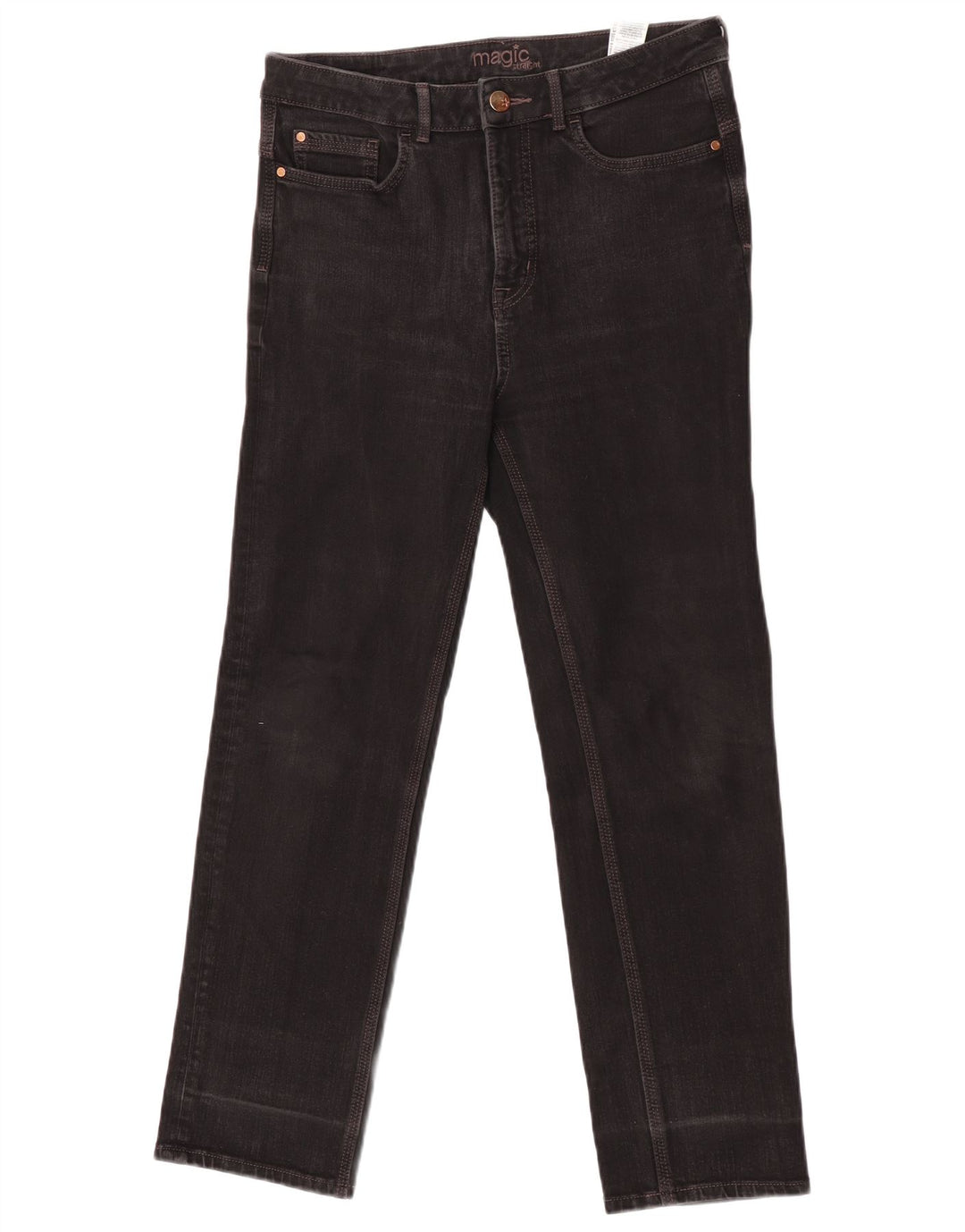 Marks & Spencer Dame Straight Jeans UK 12 Medium W32 L27 Sort Bomuld