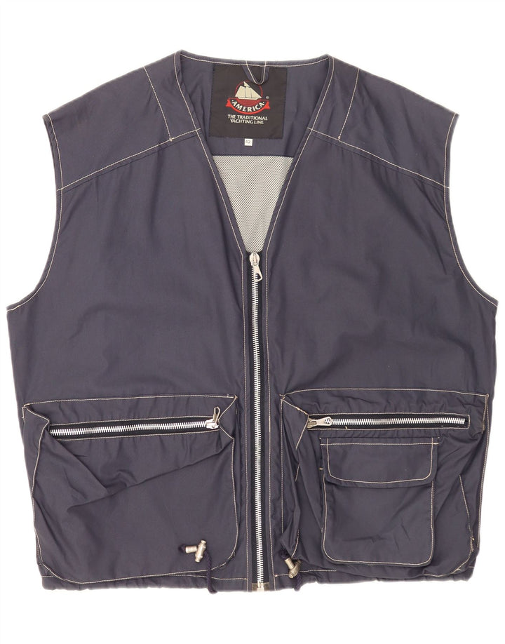 America Mens Utility Gilet IT 52 XL Navy Blue Cotton