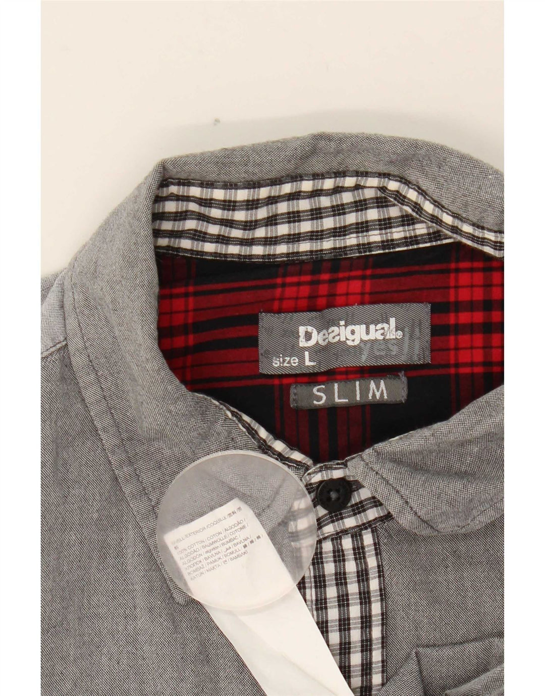 Desigual Slim Skjorte til mænd, stor grå ternet bomuld