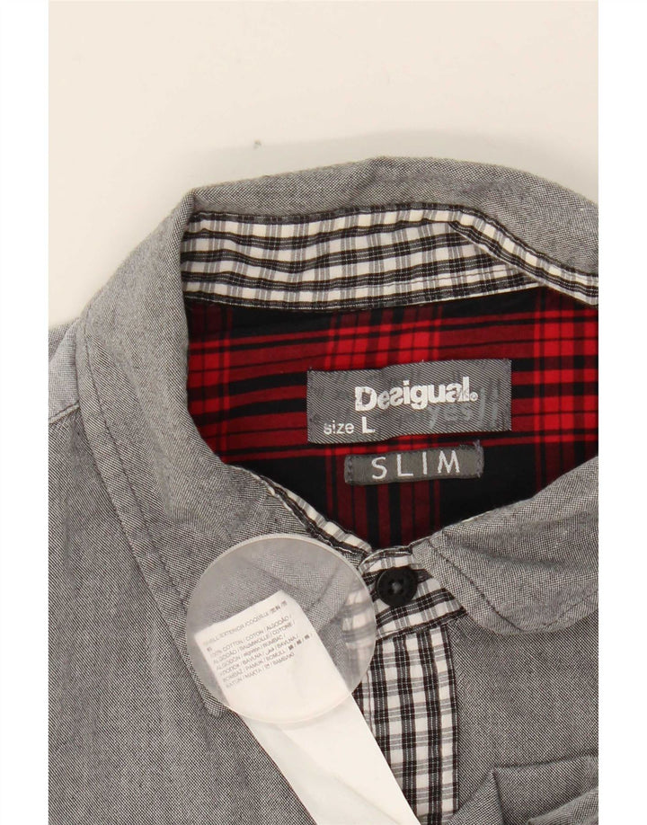 Desigual Slim Skjorte til mænd, stor grå ternet bomuld