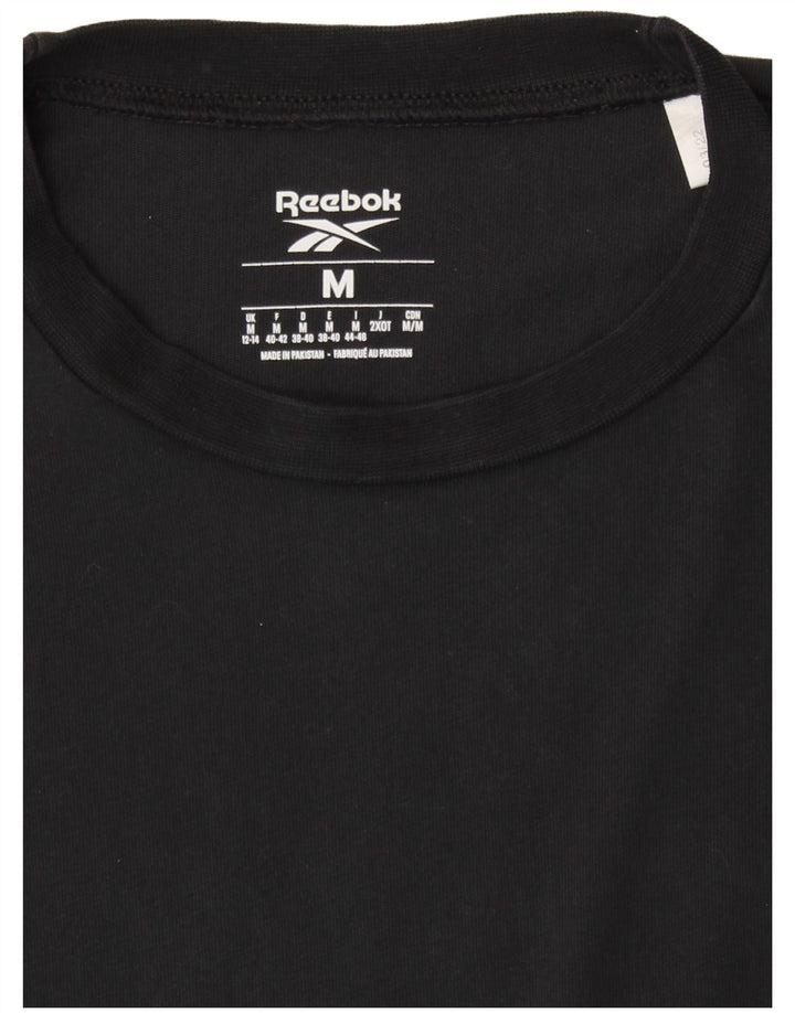 REEBOK Dame Oversized grafisk T-shirt Top UK 12/14 Medium Black