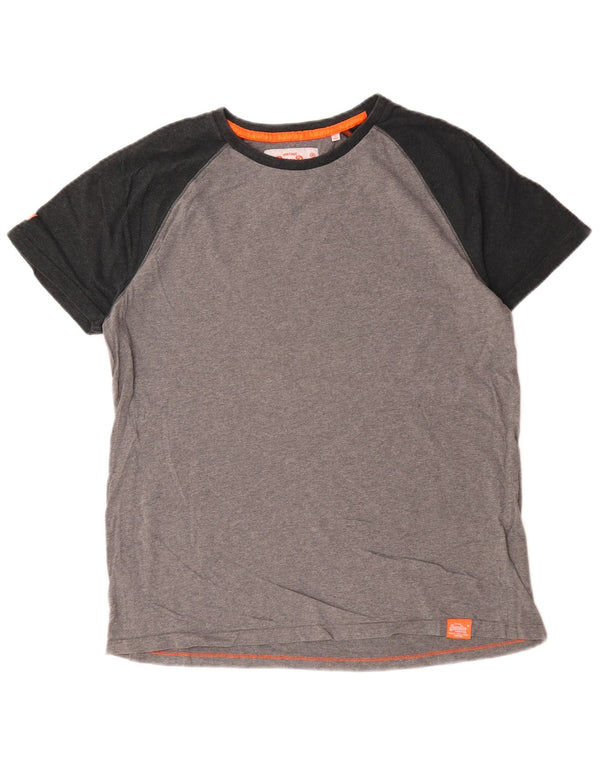 Superdry T-shirt top til mænd 2XL Grå Colourblock Bomuld