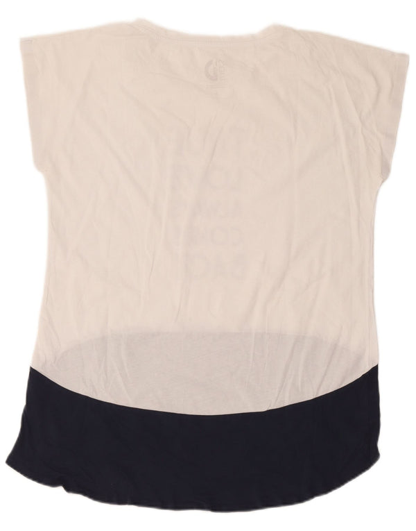 Dacks grafisk T-shirt top til kvinder UK 16 Large White Colourblock Bomuld