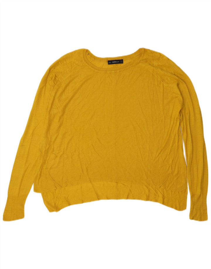 Zara Dame Oversized Boat Neck Jumper Sweater UK 14 Medium Yellow