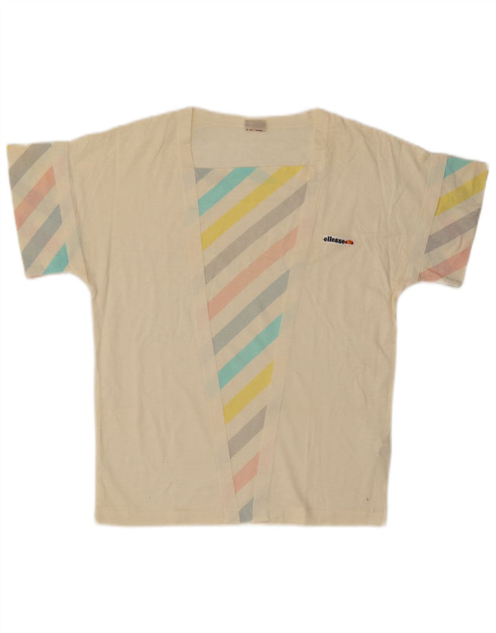 Ellesse Dame T-Shirt Top UK 12 Medium Off White Stribet bomuld