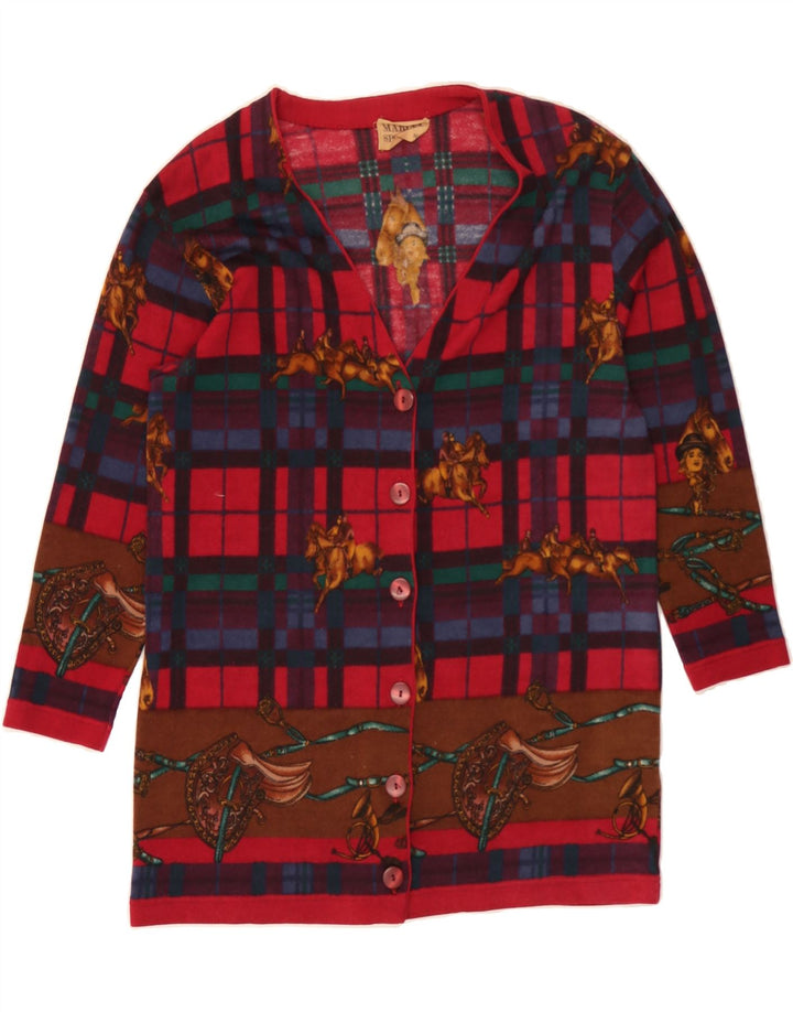 MARINA SPORT Womens Graphic Cardigan Sweater UK 14 Medium Red Check Vintage Marina Sport and Second-Hand Marina Sport from Messina Hembry 