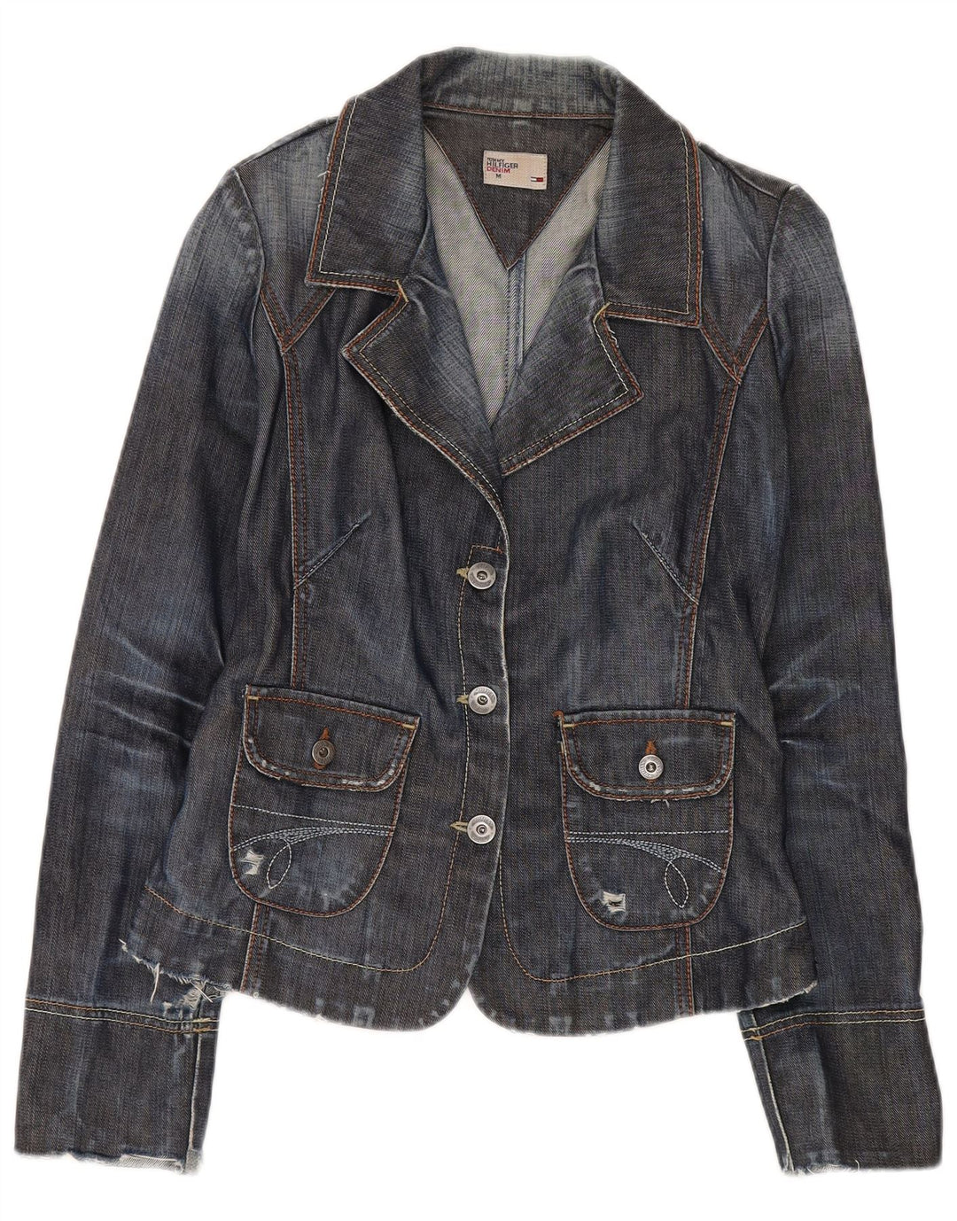 Tommy Hilfiger Dame 3-knaps Denim Blazer Jacket UK 12 Medium Navy Blue