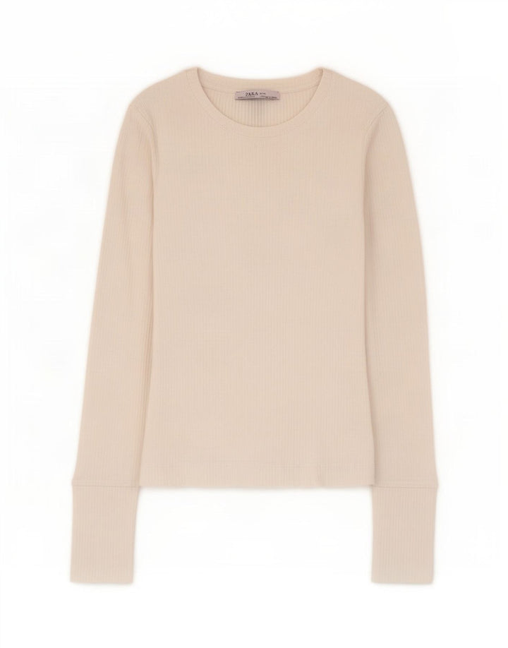 Zara Womens Crop Top Langærmet UK 8 Small White