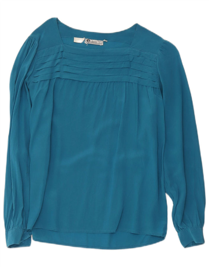 Vintage Dame Langærmet Bluse Top IT 42 Medium Blue Silk