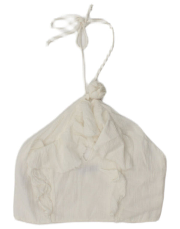 Zara Dame Halter Top UK 12 Medium White Bomuld