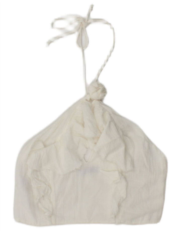 Zara Dame Halter Top UK 12 Medium White Bomuld