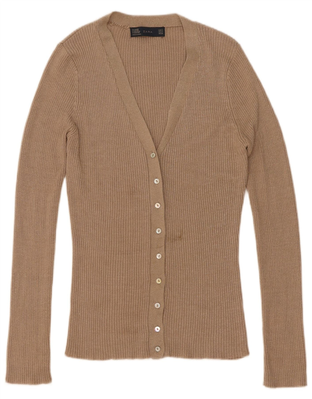Zara Dame Cardigan Sweater UK 14 Medium Beige Flecked Viscose