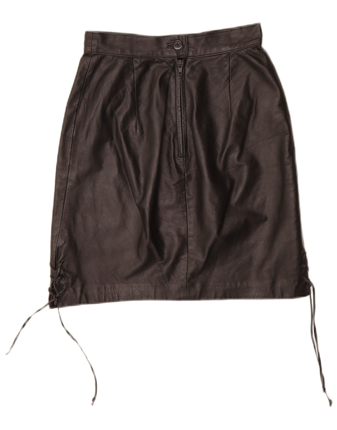 VINTAGE lædernederdel til kvinder EU 34 XS W24 sort læder