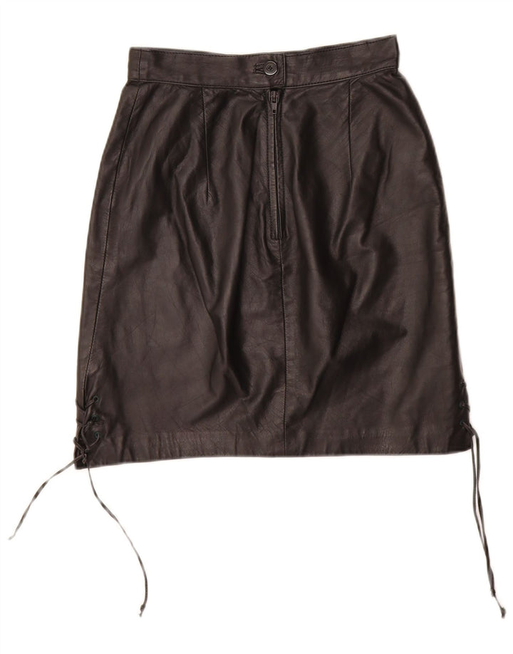 VINTAGE lædernederdel til kvinder EU 34 XS W24 sort læder