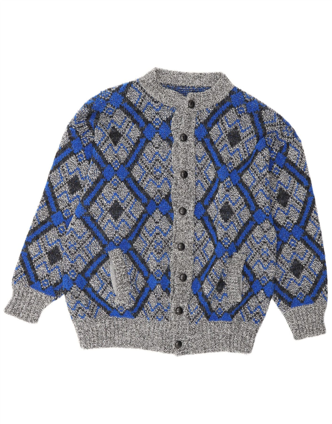 Vintage herre cardigan sweater stor grå geometrisk