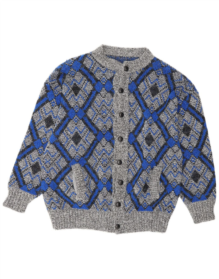 Vintage herre cardigan sweater stor grå geometrisk