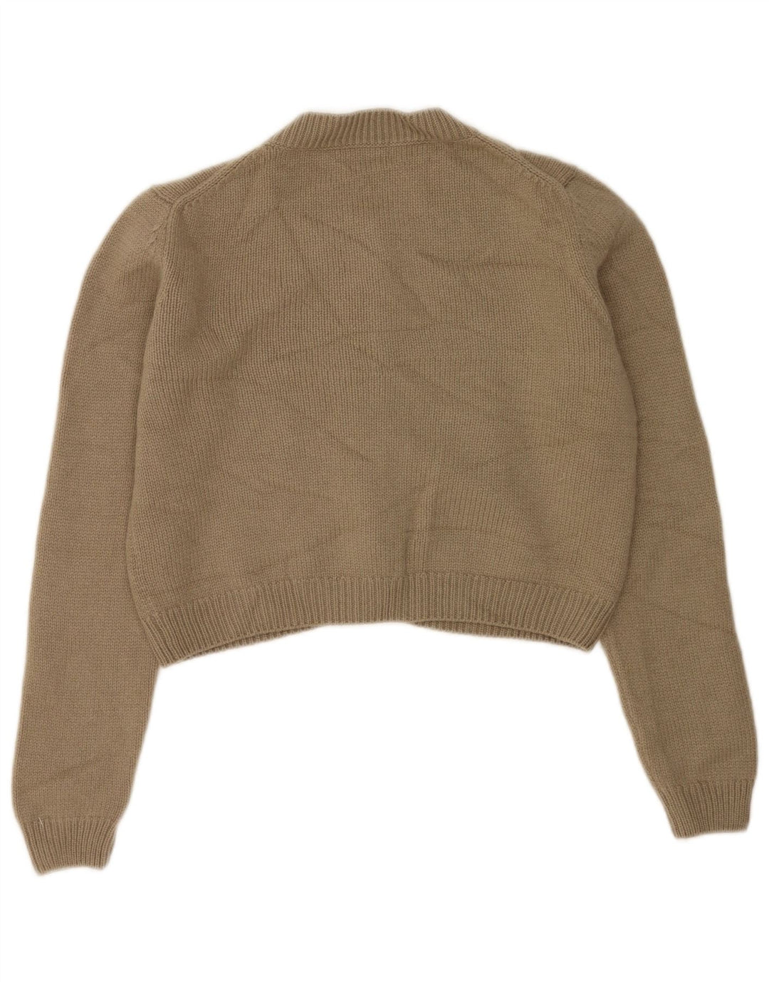 Massimo Dutti Dame Crop Cardigan Sweater UK 14 Medium Khaki Wool