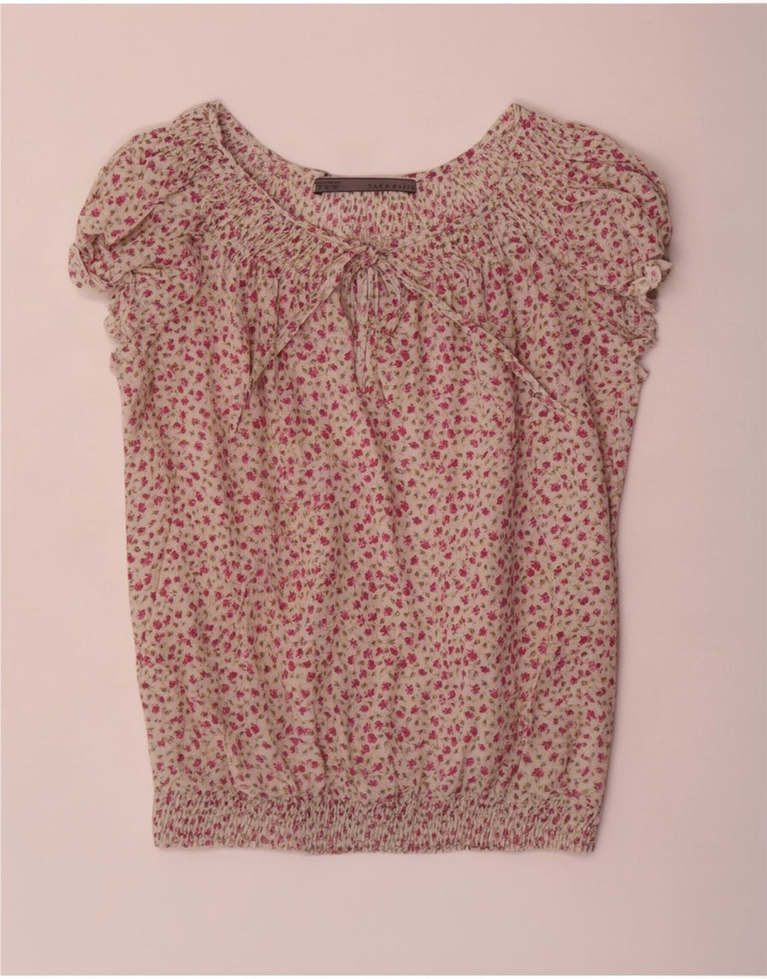 Zara Dame Bluse Top UK 10 Small White Floral Bomuld