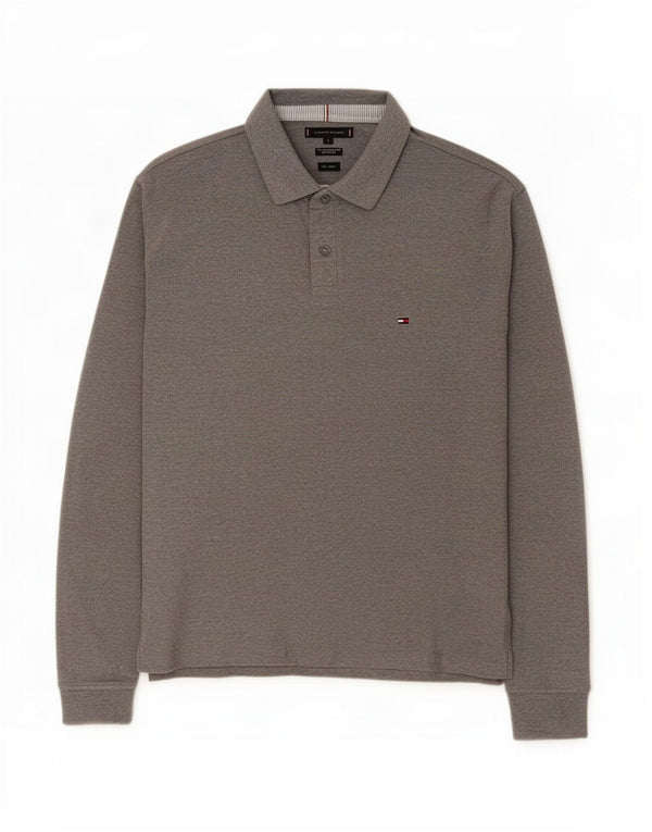 Tommy Hilfiger Herre langærmet Regular Fit Polo Shirt XL Grå Bomuld