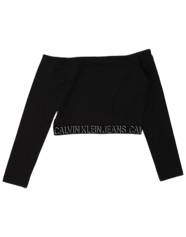Calvin Klein Jeans Dame Grafisk Crop Off Shoulder Top UK 10 Small Black