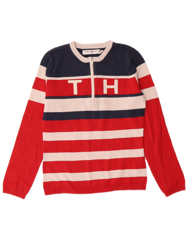 TOMMY HILFIGER sweater med lynlås til kvinder UK 12 Medium rød stribet