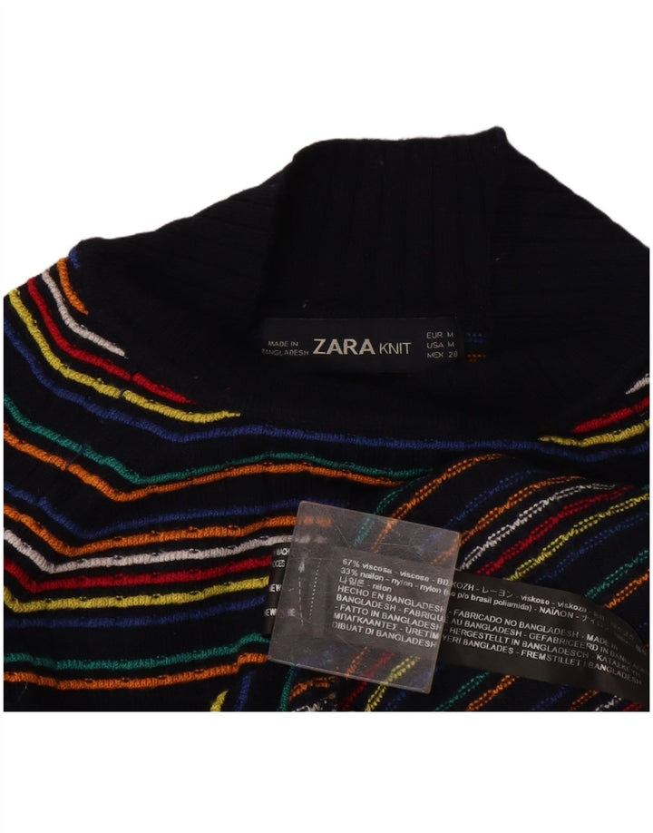 Zara Dame Turtle Neck Jumper Sweater UK 12 Medium Flerfarvet Stribet