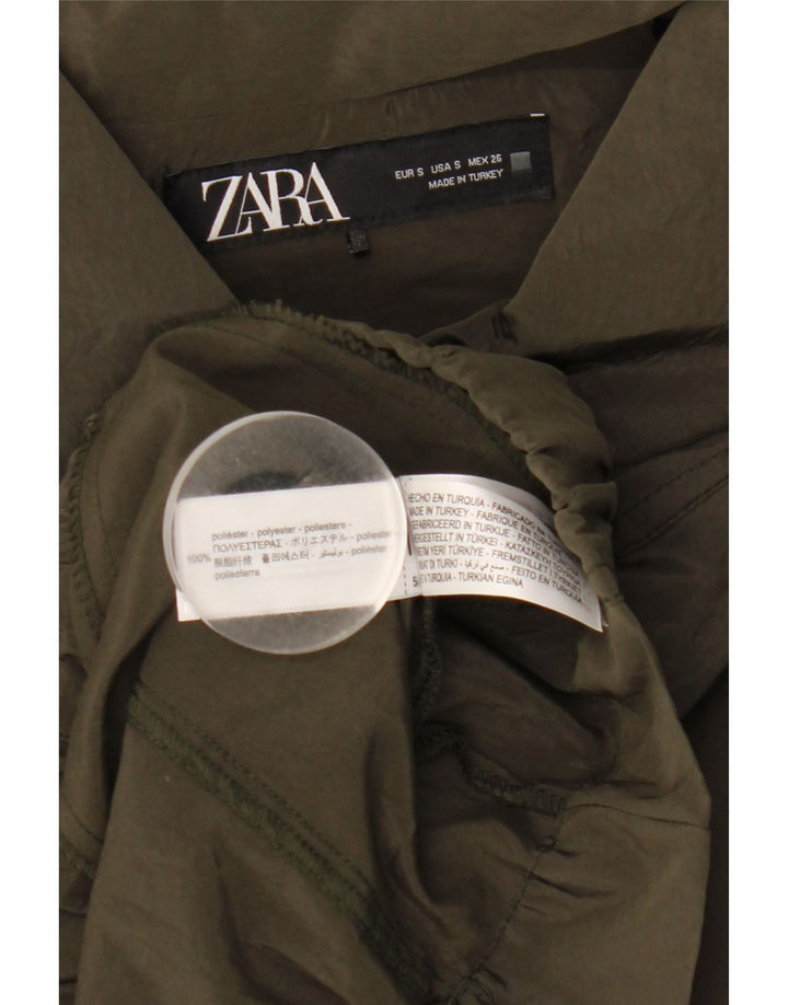 Zara Womens Crop kortærmet skjortebluse UK 10 Small Khaki Polyester