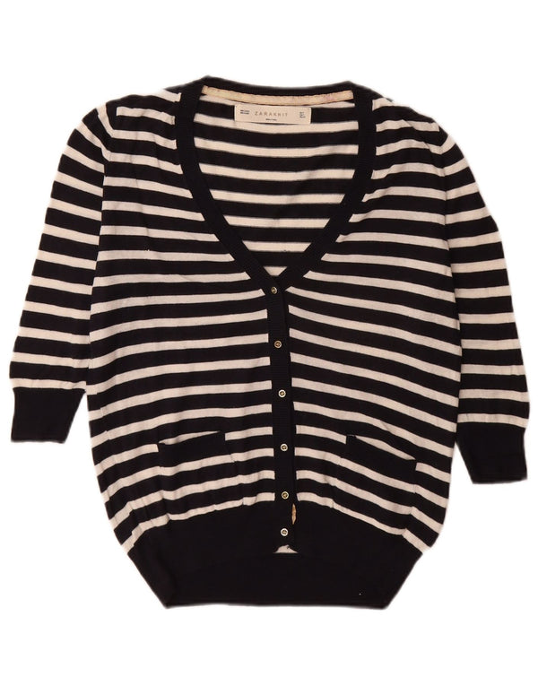 Zara 3/4 ærmet oversized cardigan sweater til kvinder UK 10 Lille sort stribet