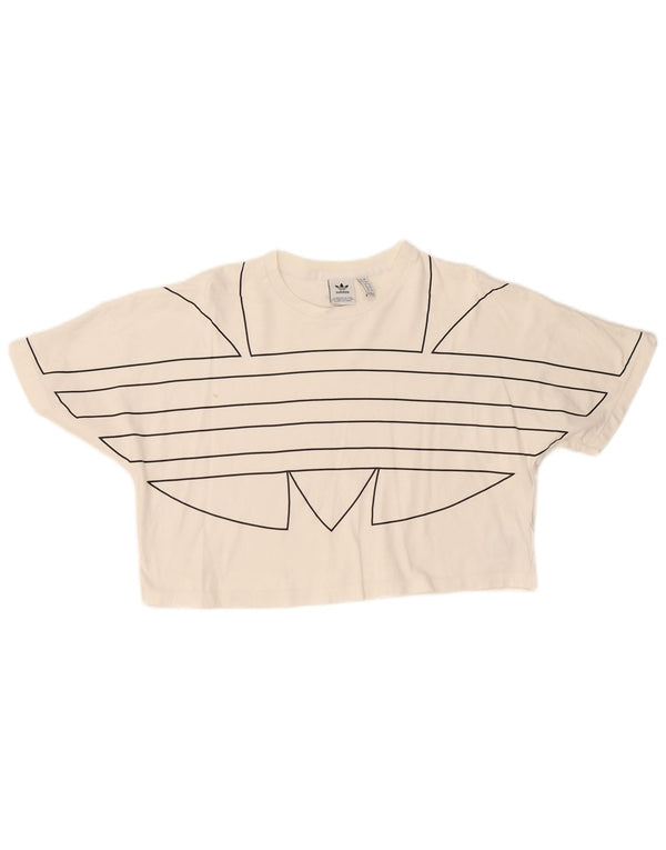 Adidas Womens Crop Oversized grafisk T-shirt top UK 8 Small White Bomuld
