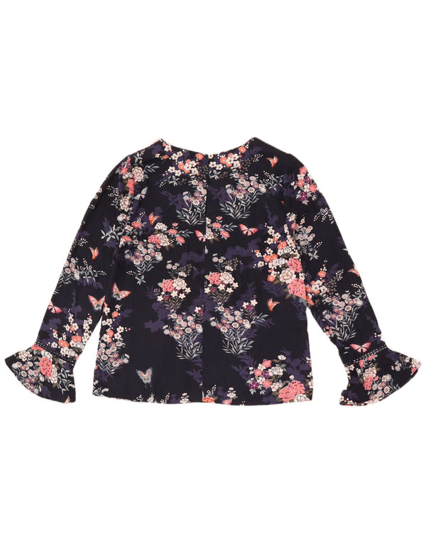 Oasis Dame Langærmet Bluse Top UK 6XS Navy Blue Floral Polyester