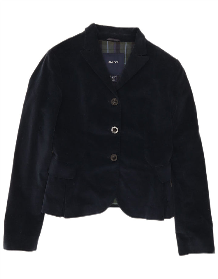 Gant Dame 3 Button Velvet Blazer Jacket UK 10 Small Navy Blue Bomuld