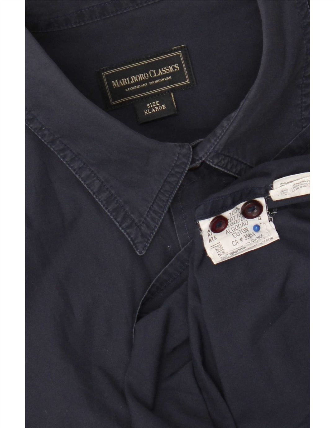 Marlboro Classics Herre Military Shirt XL Navy Blue Cotton