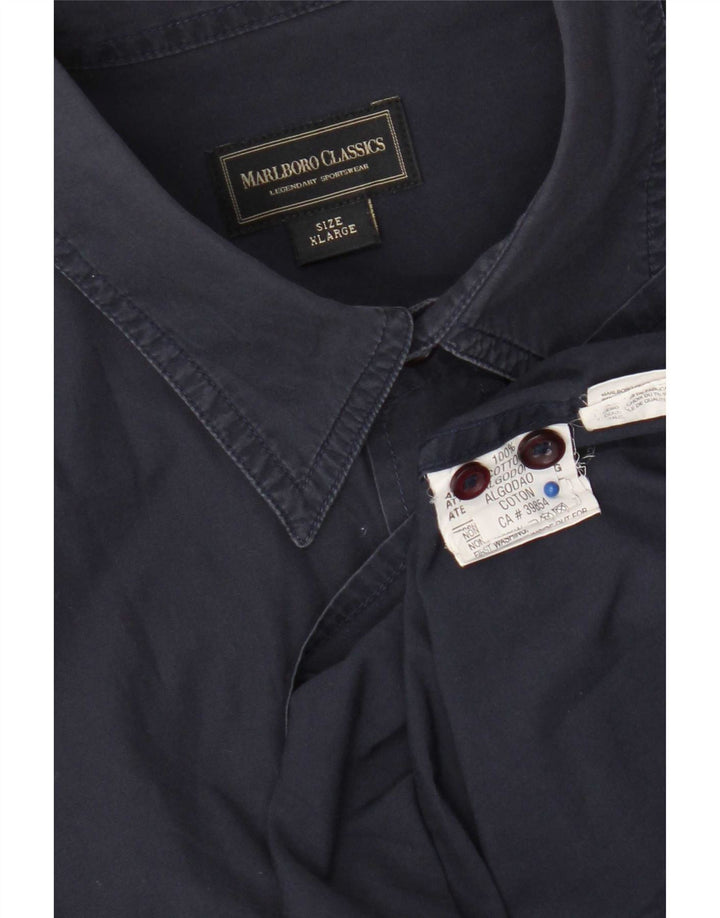 Marlboro Classics Herre Military Shirt XL Navy Blue Cotton