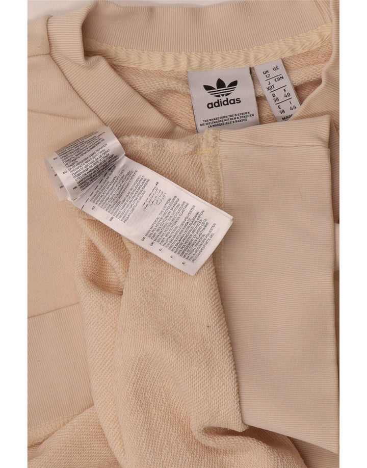 ADIDAS Womens Graphic Sweatshirt Jumper UK 12 Medium Beige Cotton Vintage Adidas and Second-Hand Adidas from Messina Hembry 