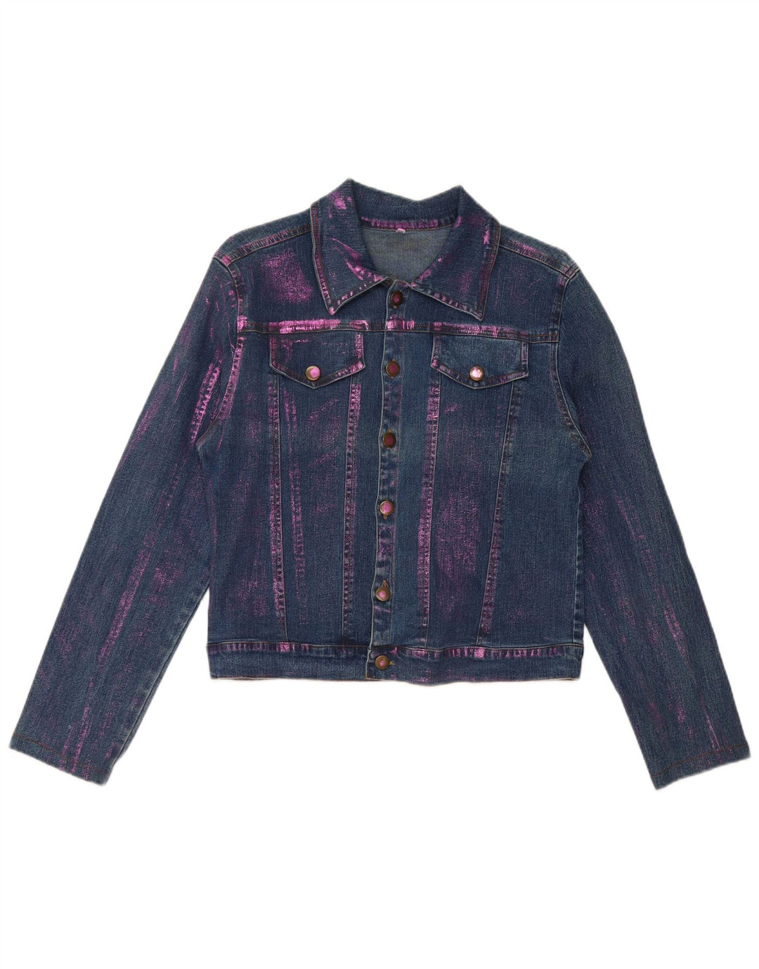 Vintage Dame Crop Denim Jacket UK 12 Medium Blue Tie Dye Bomuld