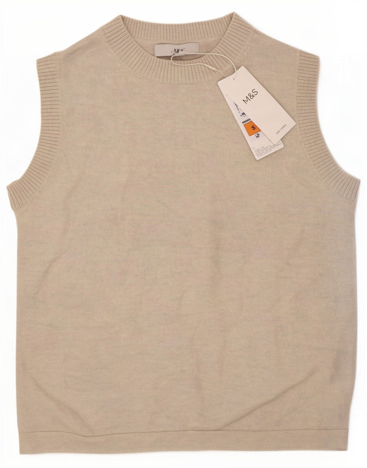 Marks & Spencer Dame Crop Vest Tank Top UK 8 Small Beige Polyester