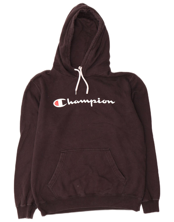 Champion Herre Grafisk Regular Fit Hoodie Jumper Large Sort Bomuld