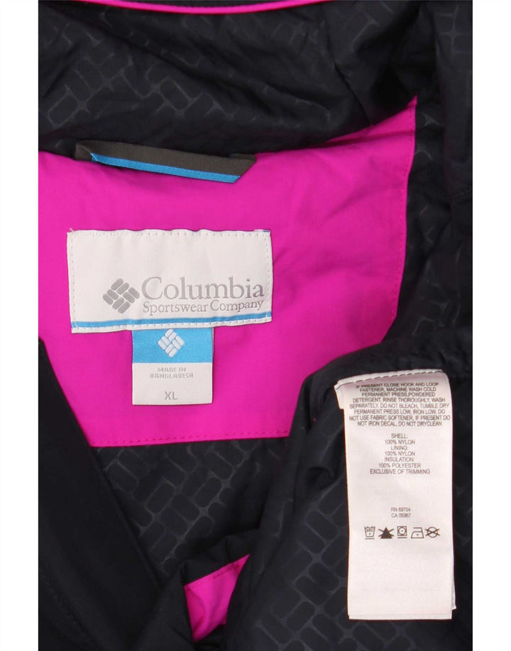 Columbia Dame Oversized grafisk regnjakke UK 18 XL Sort Colourblock
