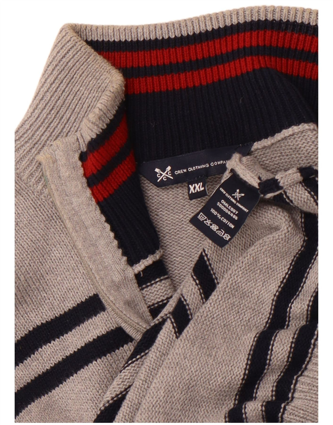 CREW TØJ Herre Zip Neck Jumper Sweater 2XL Grå Stribet Bomuld