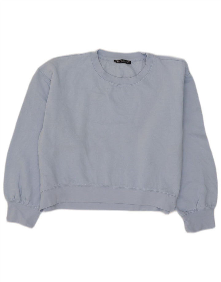 Zara Womens Crop Sweatshirt Jumper UK 16 Large Blue Polyester