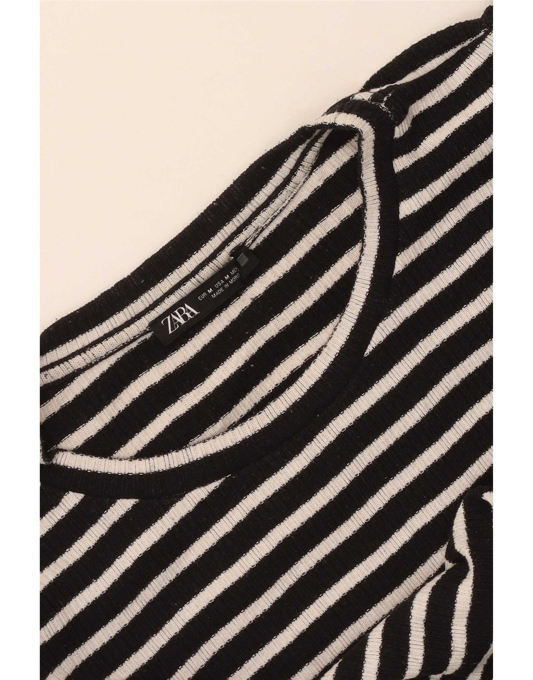 Zara Dametop Langærmet UK 12 Medium Sort Stribet