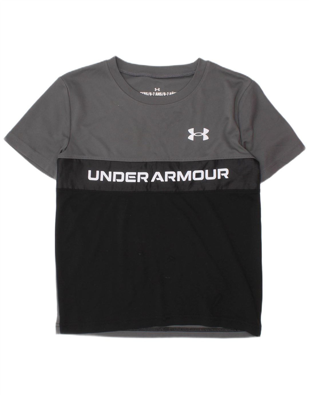 UNDER ARMOUR Drenge grafisk T-shirt top 6-7 år Grå Colourblock Polyester