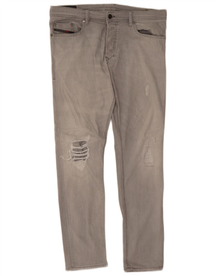 Diesel Herre Tepphar Distressed Carrot Slim Jeans W36 L32 Grå Bomuld