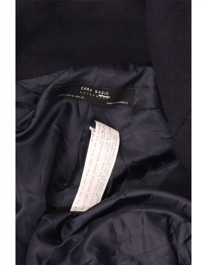 Zara Dame Overfrakke UK 18 XL Marineblå Akryl