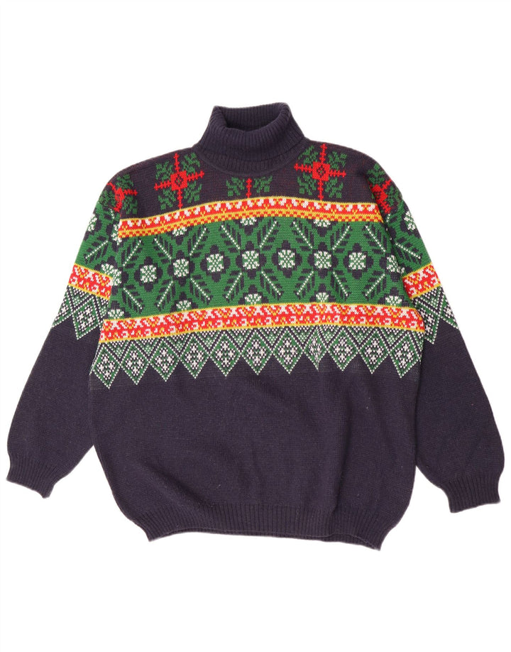 Alcatraz Herre Rullehalstrøje XL Marineblå Fair Isle Wool